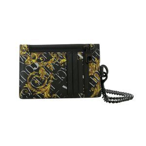 Versace Jeans Couture Black Gold Leather Baroque Lanyard Cardholder